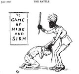In a clear case of 'divide and conquer' the British famously - infamously from a Chinese perspective - used Sikh policeman to control - and often brutalise - Chinese citizens of their Far Eastern colonial settlements. The result was that Sikhs became associated with aggression and violence in the Chinese world view.<br/><br/>

This cartoon by 'H.H.' nicely sums up the colonialist and frankly racist colonial British values of the time.